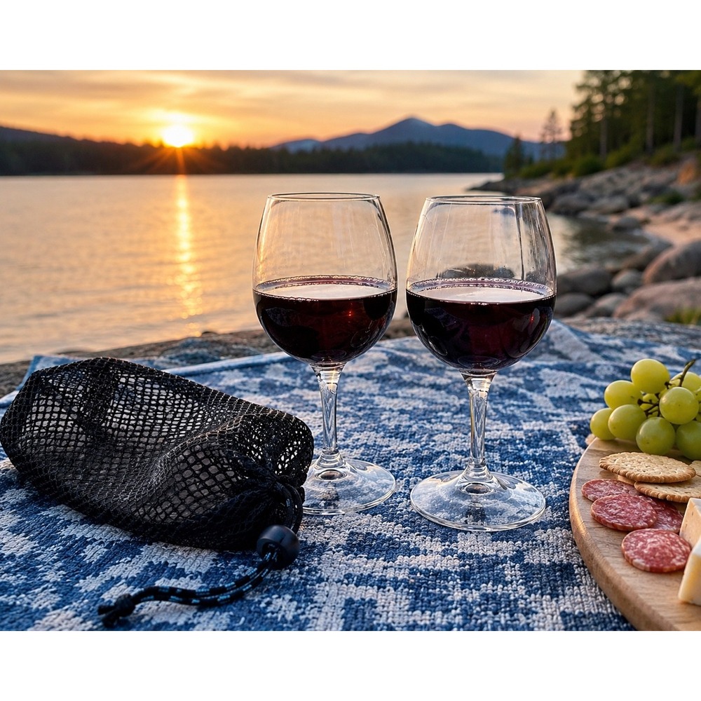 GSI Outdoors Nesting Wine Glass Set of 2 Clear Camping Picnic RV Glasses w/ Bag